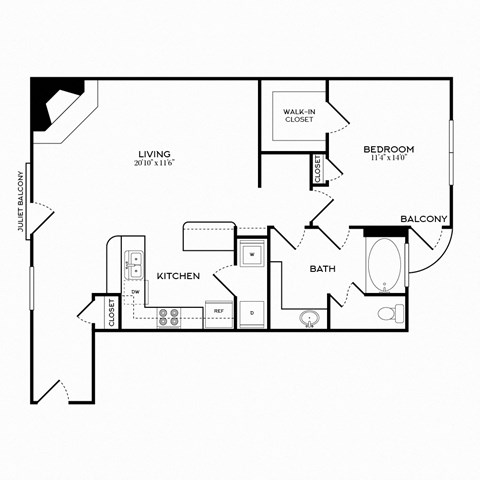 1 Bed | 1 Bath | 891 sqft | 5 Mockingbird Apartments 